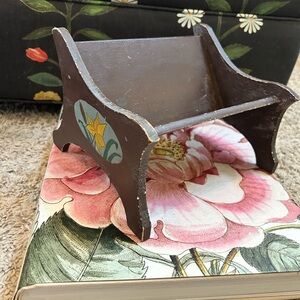 Hand-Painted Wooden Bench in Brown with Floral Accent